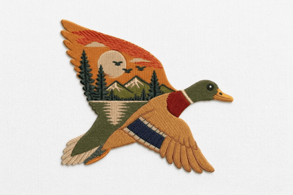 Flying Mallard Duck Embroidery Design