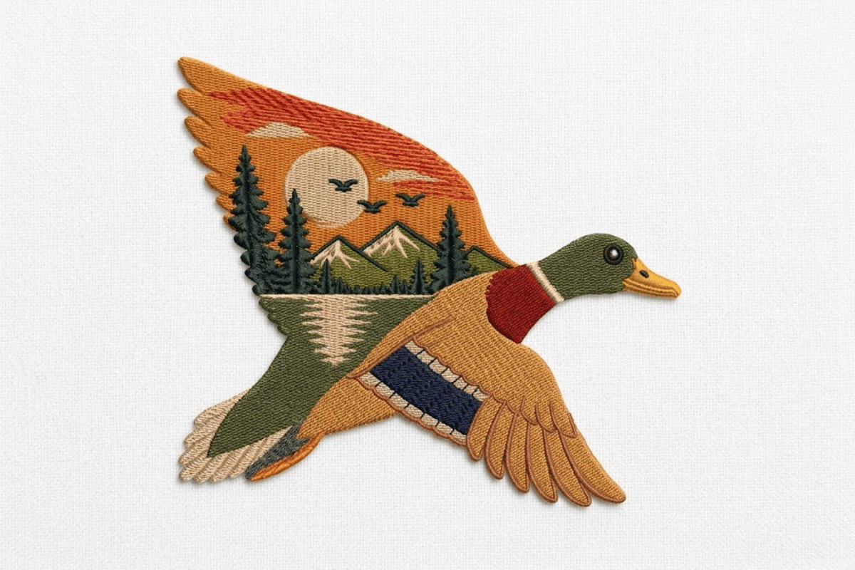 Flying Mallard Duck Embroidery Design