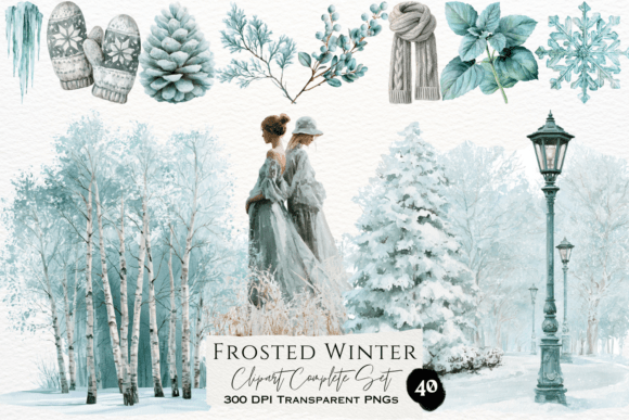 Frosted Winter Watercolor Clipart Set