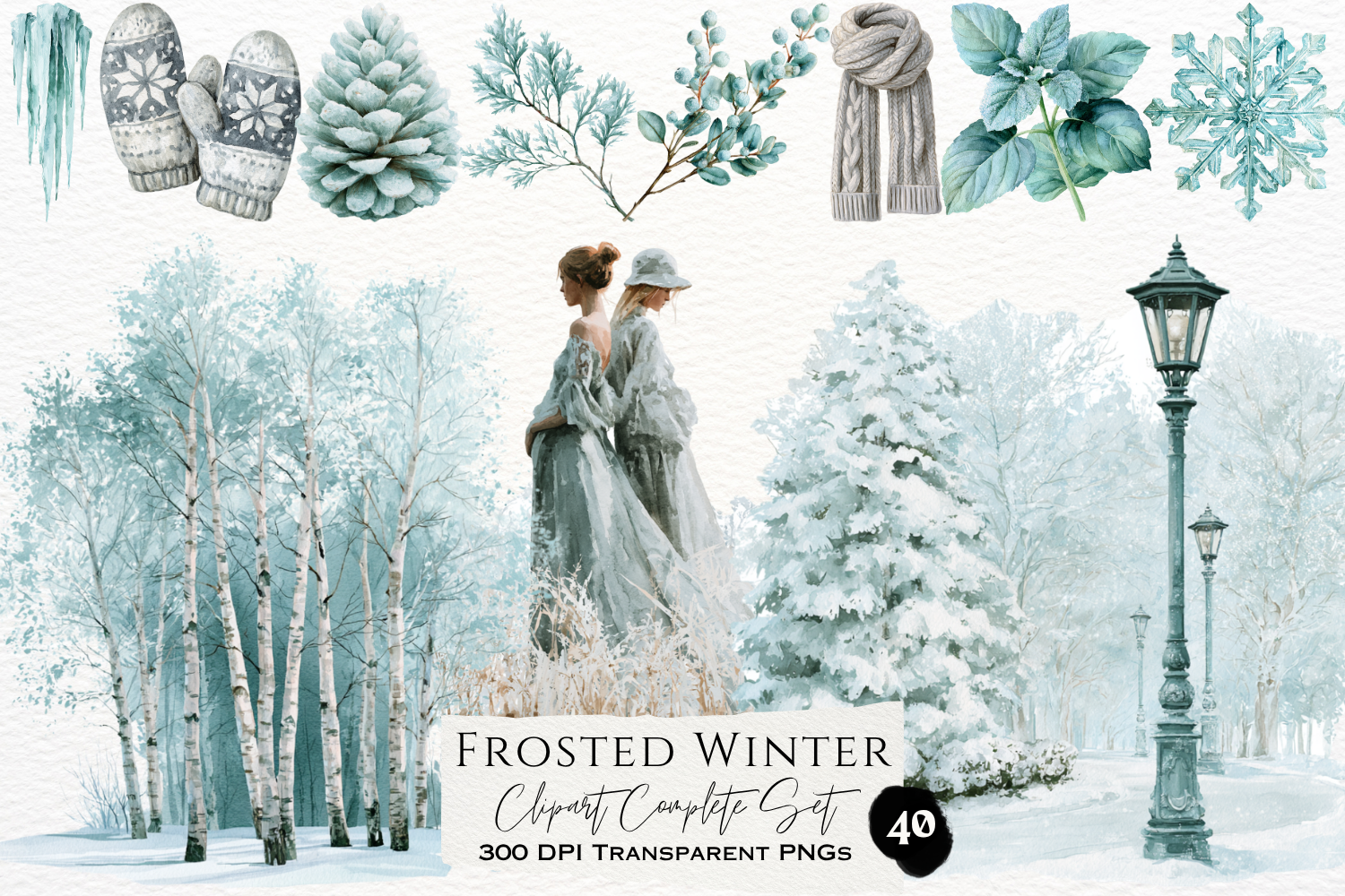 Frosted Winter Watercolor Clipart Set