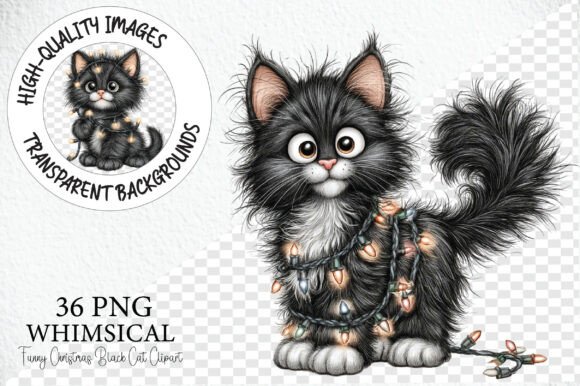 Funny Christmas Black Cat Clipart