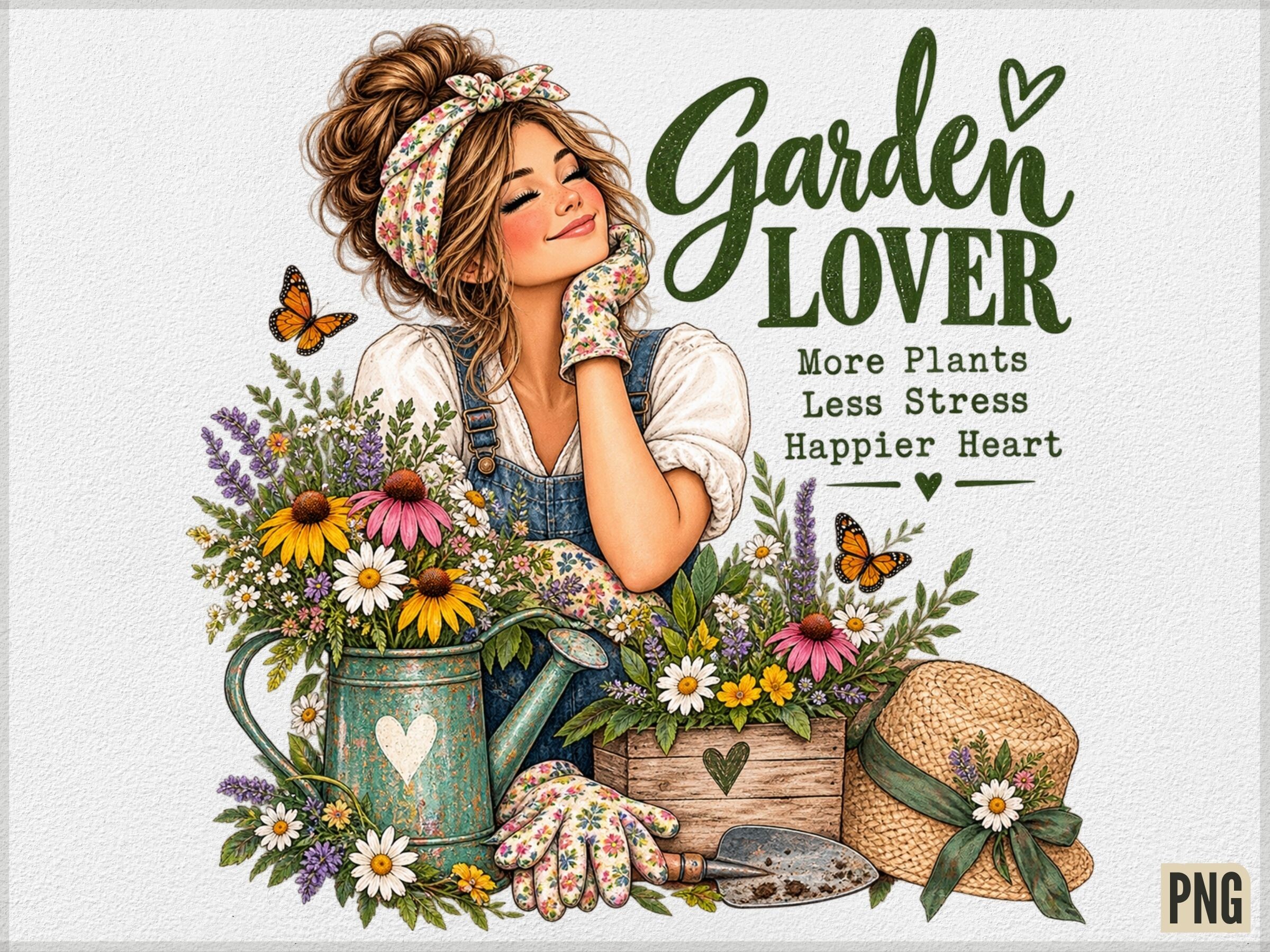 Garden Lover More Plants Less Stress PNG