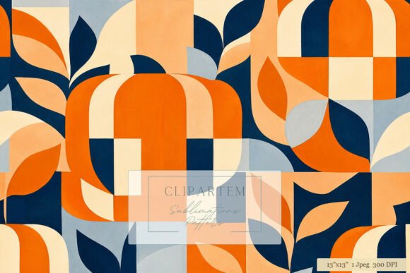 Geo Pumpkin Fall Pattern Navy Orange
