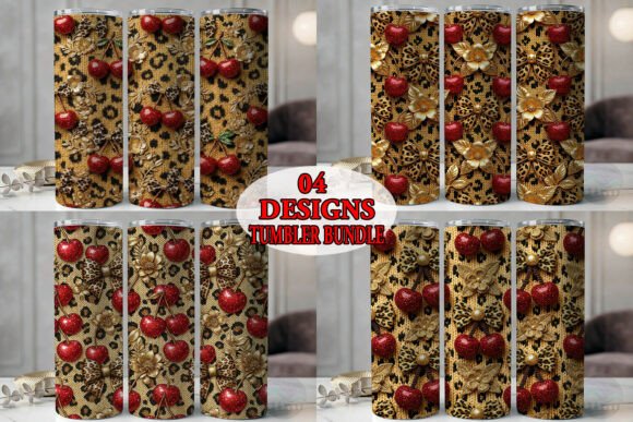 Gold Cherry Leopard Bow Tumbler Bundle