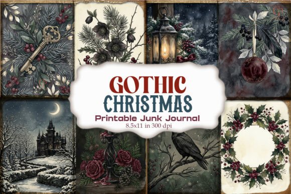 Gothic Christmas Junk Journal Paper