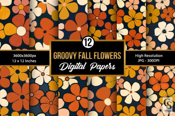 Groovy Fall Flowers Seamless Patterns