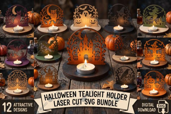 Halloween Tealight Holder SVG Bundle Laser Cutting By NGISED