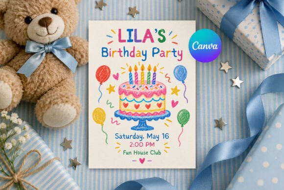 Hand Drawn Birthday Invitation, Canva