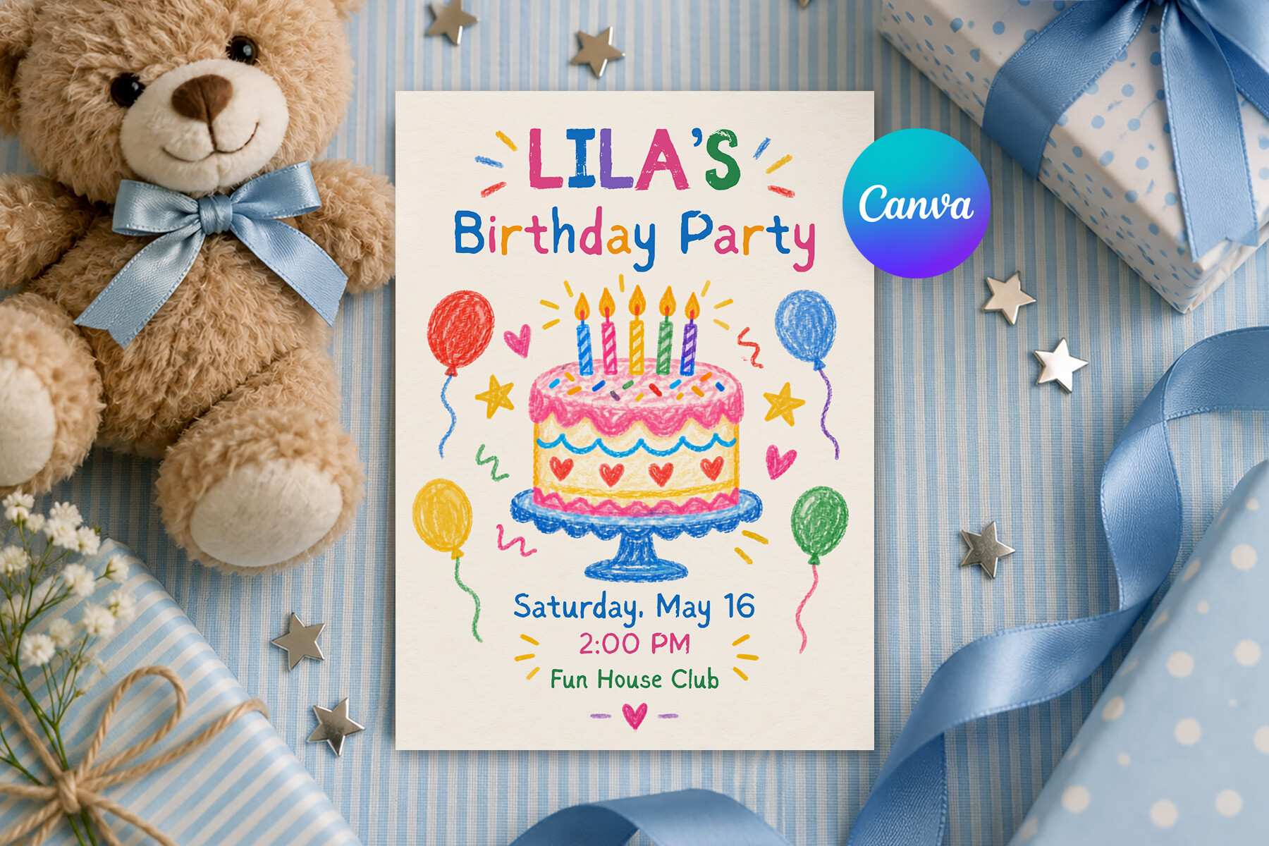 Hand Drawn Birthday Invitation, Canva
