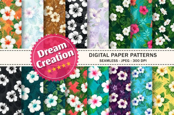 Hawaiian Hibiscus Flowers Digital Patter