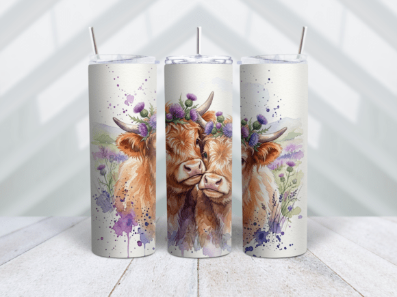 Highland Calf Duo Thistle Tumbler Wrap