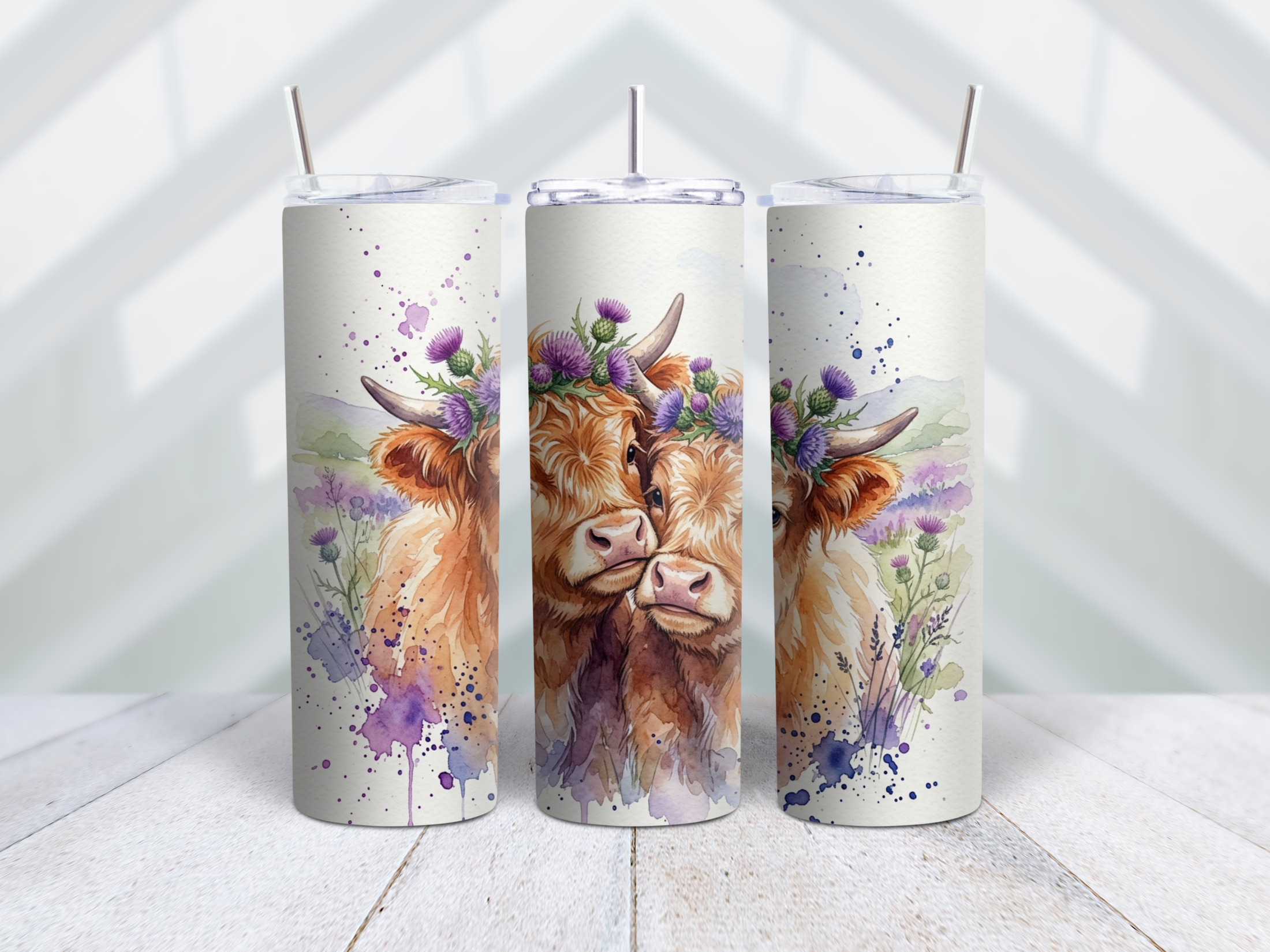 Highland Calf Duo Thistle Tumbler Wrap