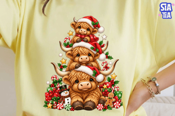 Highland Cattle Christmas Tree PNG Shirt