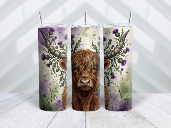 Highland Cow Horns Floral Tumbler Wrap