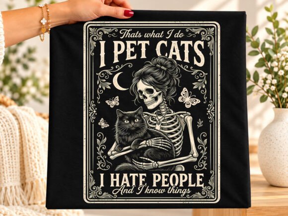 I Pet Cats I Hate People Skeleton PNG
