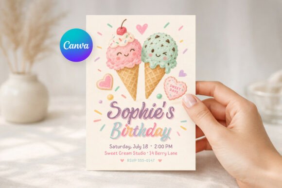 Ice Cream Birthday Invitation Canva
