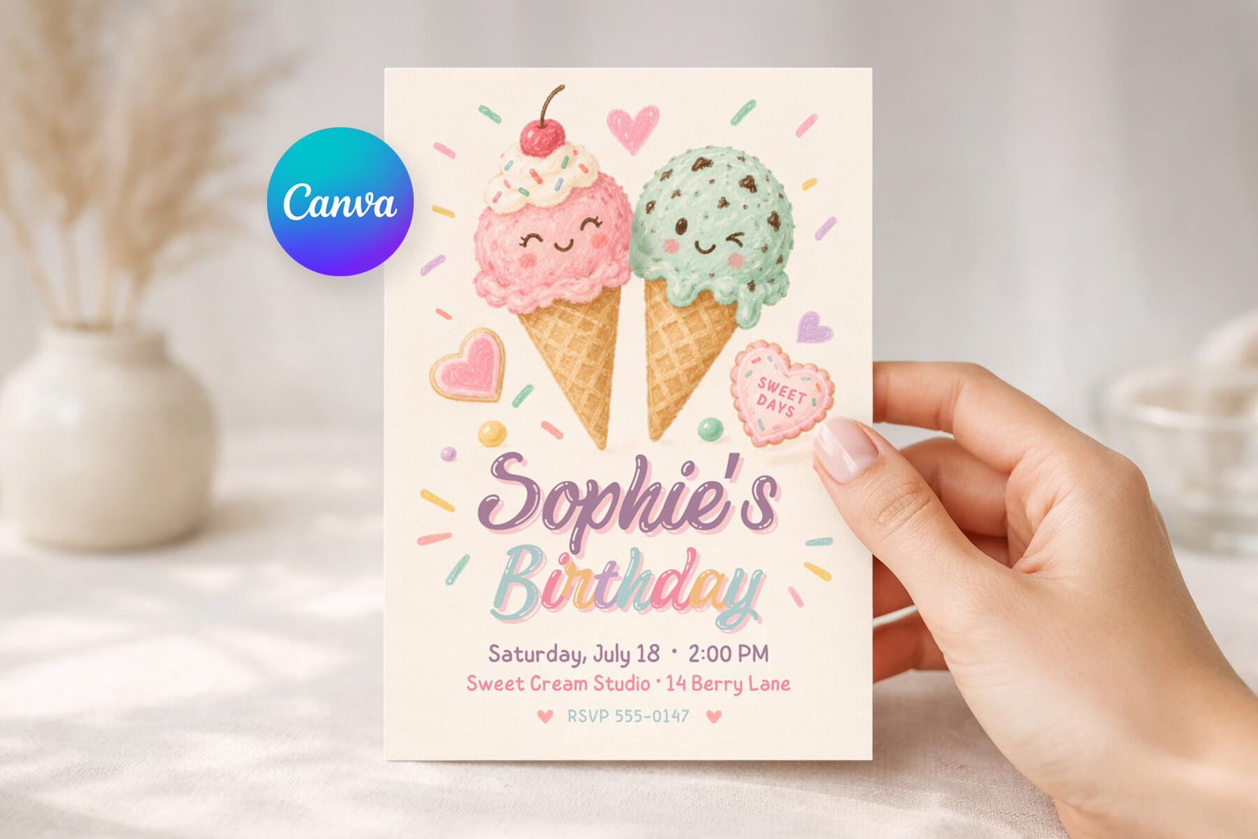 Ice Cream Birthday Invitation Canva