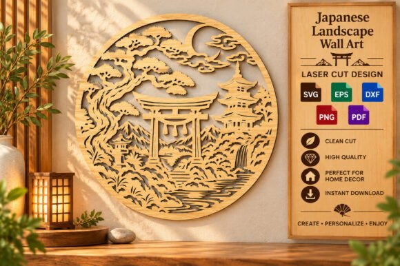 Japanese Torii Landscape Wall Art SVG