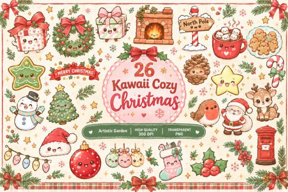 Kawaii Cozy Christmas Clipart Bundle