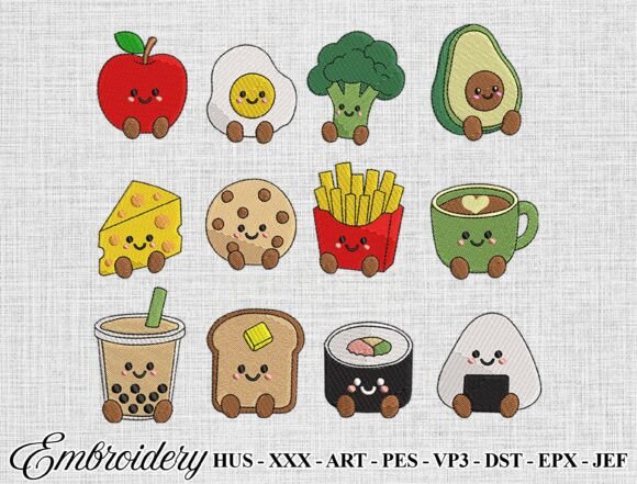 Kawaii Food Embroidery Design Bundle