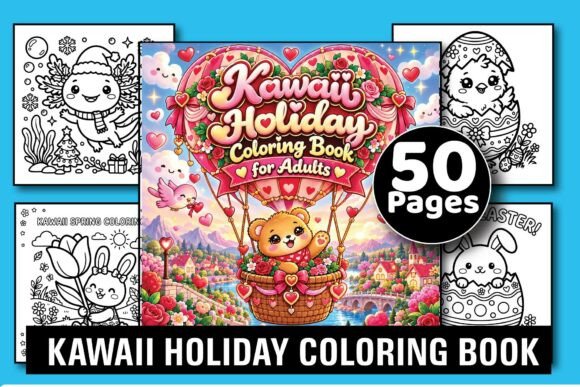 Kawaii Holiday Adults Coloring Book