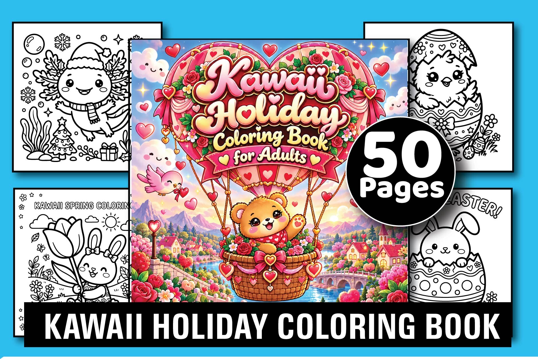 Kawaii Holiday Adults Coloring Book