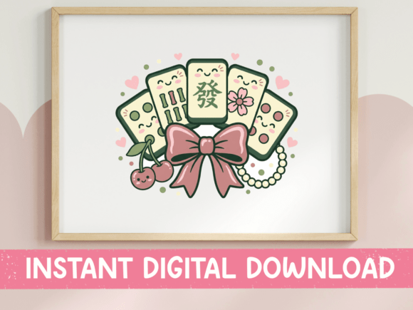 Kawaii Mahjong Tiles Bow and Cherries Graphic T-shirt Designs By October Second