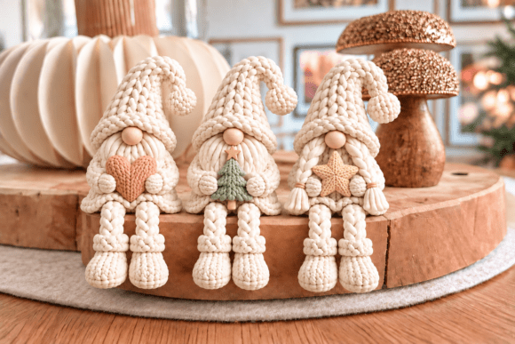 Knitted Sitting Gnome Trio STL - 3D Printing Files for Christmas Decor - Image 1
