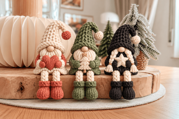 Knitted Sitting Gnome Trio STL - 3D Printing Files for Christmas Decor - Image 2