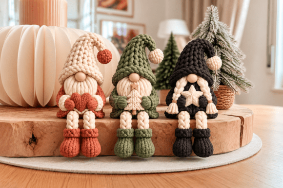 Knitted Sitting Gnome Trio STL - 3D Printing Files for Christmas Decor - Image 3