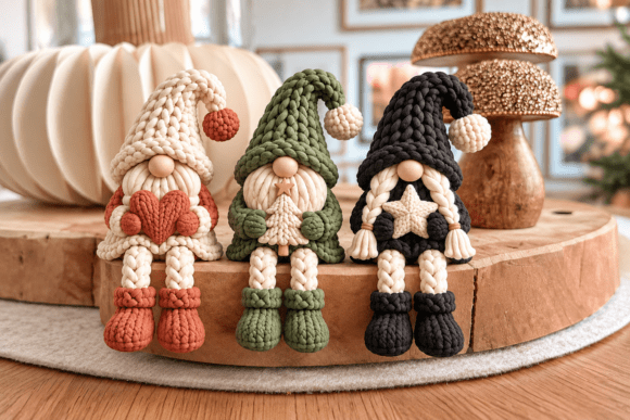 Knitted Sitting Gnome Trio STL - 3D Printing Files for Christmas Decor - Image 4