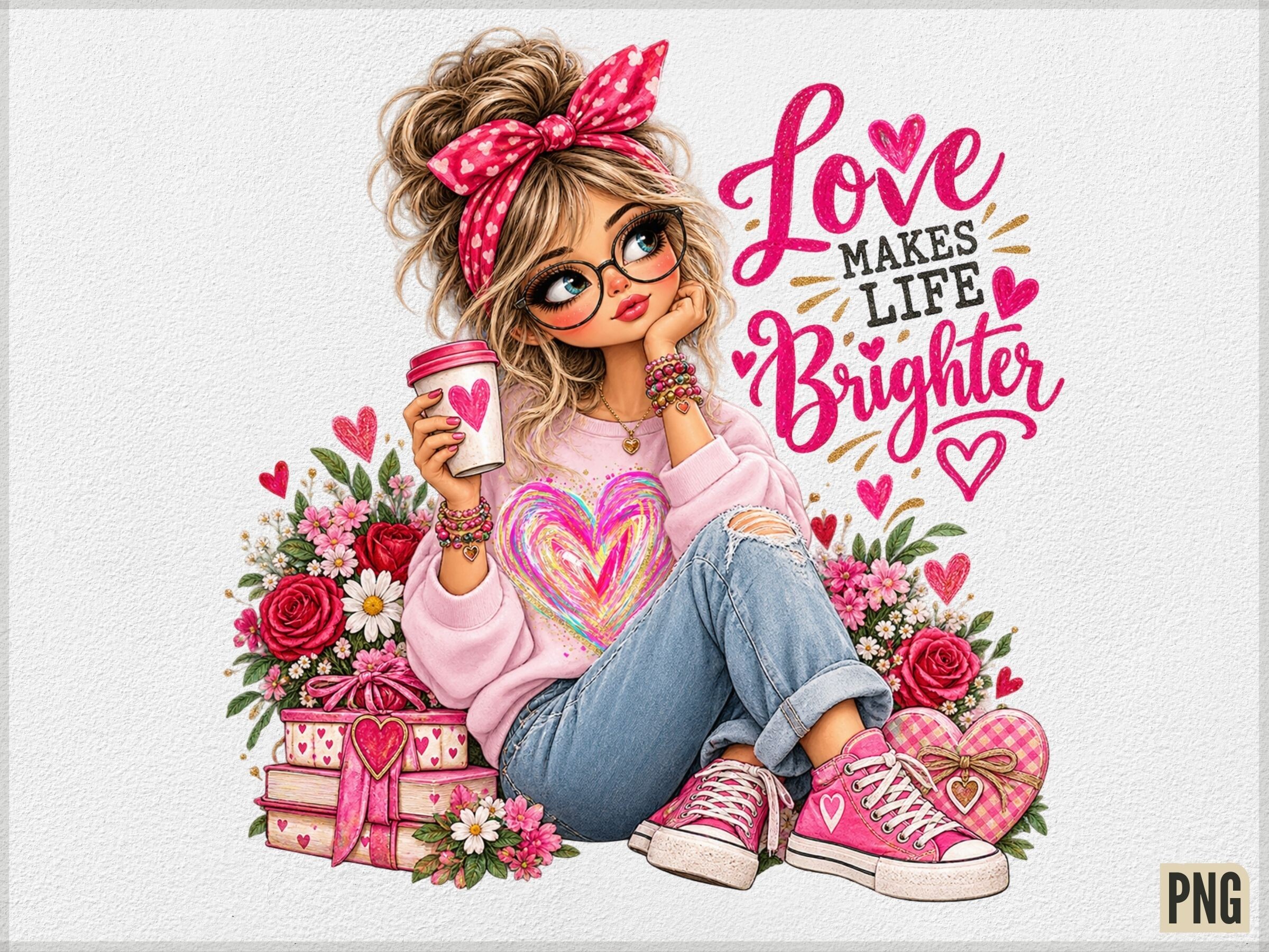 Love Makes Life Brighter Woman PNG, Cute