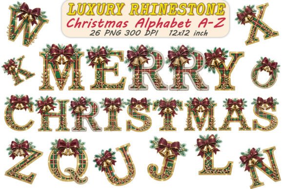 Luxury Rhinestone Christmas Alphabet PNG