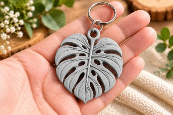 Monstera Leaf Keychain 3D STL – Printable Botanical Keychain Model - Image 2