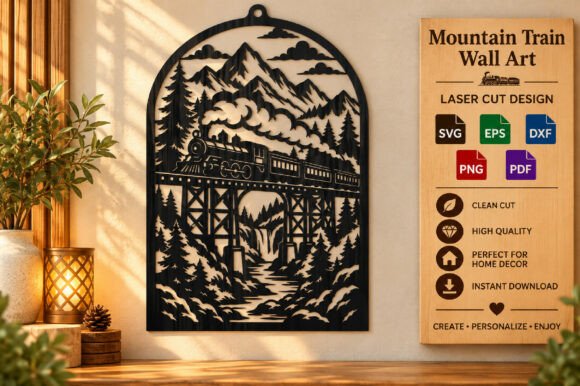 Mountain Train Wall Art SVG