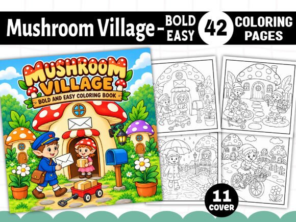 Mushroom Village Coloring Book Pages