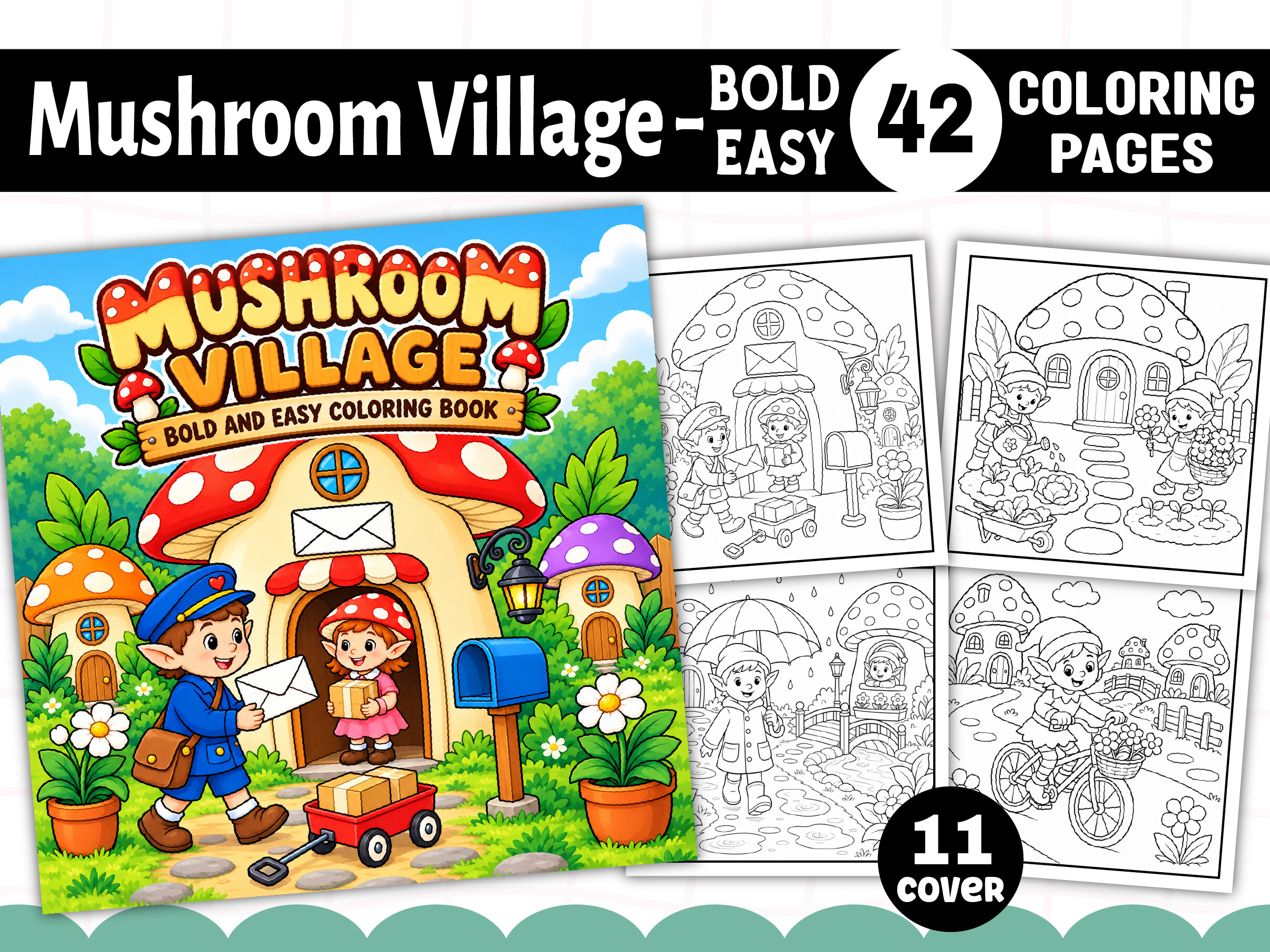 Mushroom Village Coloring Book Pages