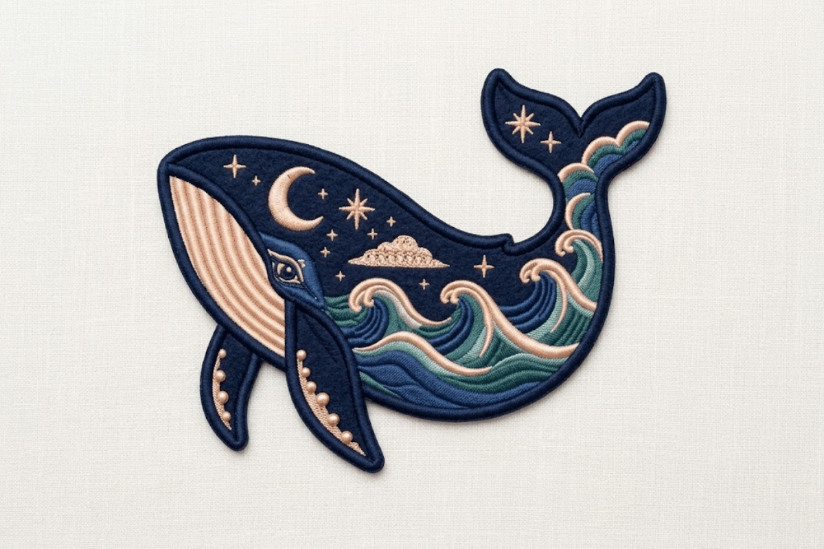 Ocean Blue Whale Embroidery Design