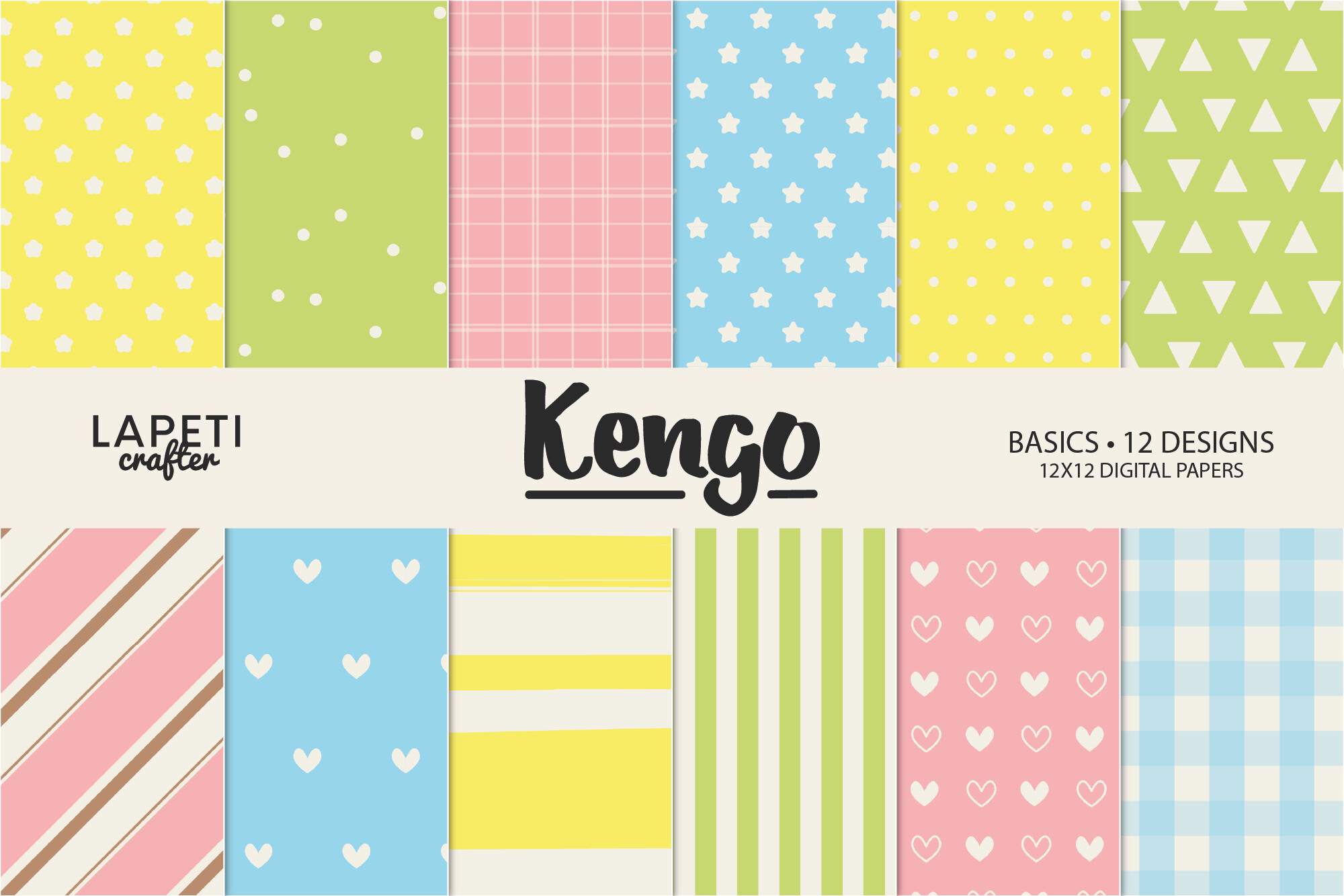Pastel Digital Paper with Hearts, Stars,
