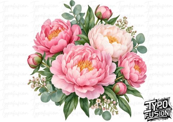 Peony Cluster Watercolor PNG