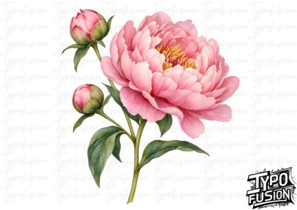 Peony Stem Watercolor PNG
