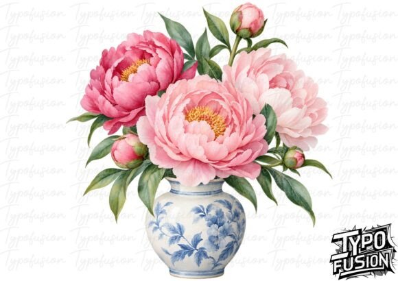 Peony Vase Watercolor PNG
