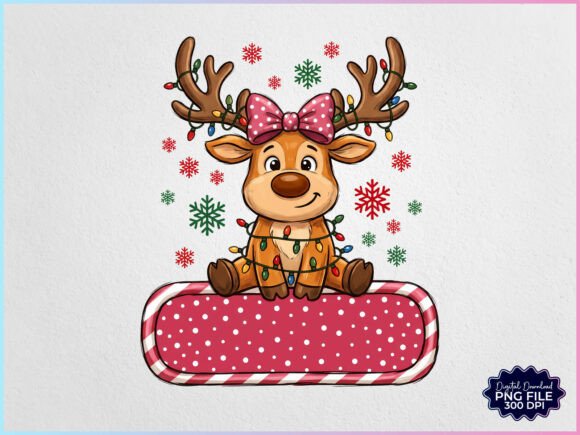Personalized Christmas Reindeer Girl PNG