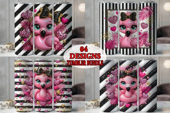 Pink Flamingo Glitter Tumbler Bundle