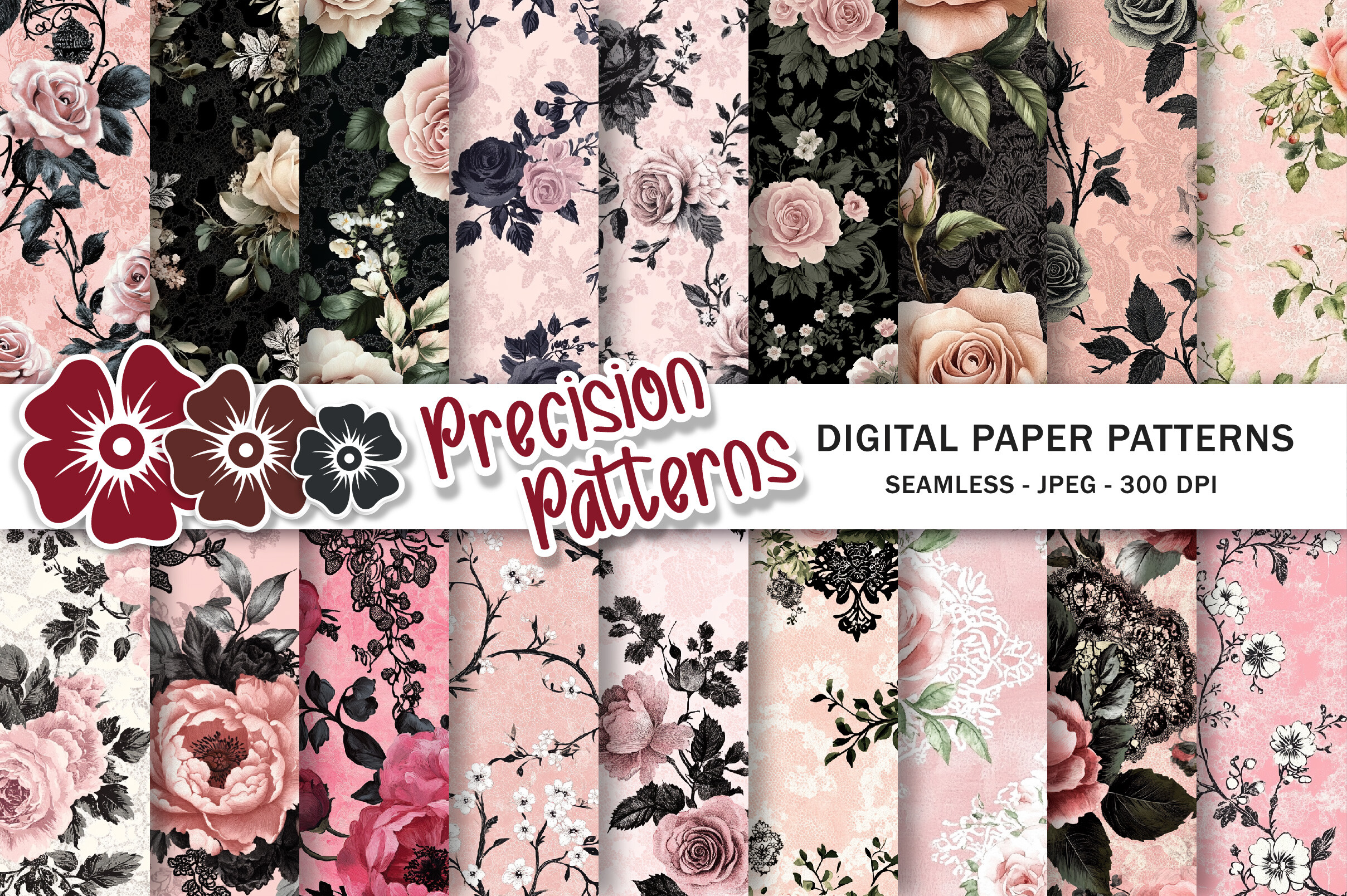 Pink Floral Lace Digital Paper