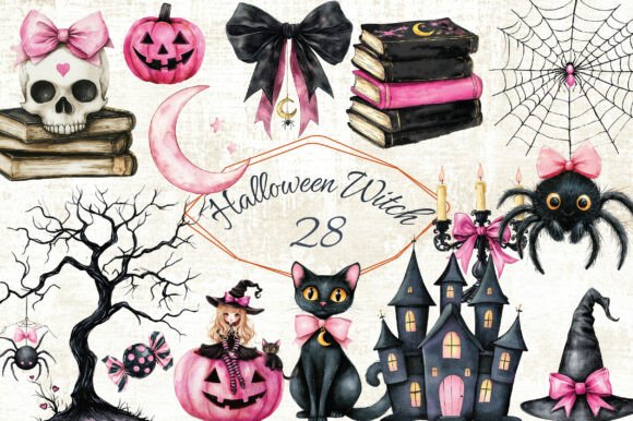 Pink Halloween Witch Clipart