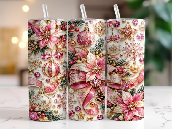 Pink Poinsettia Christmas Tumbler Wrap