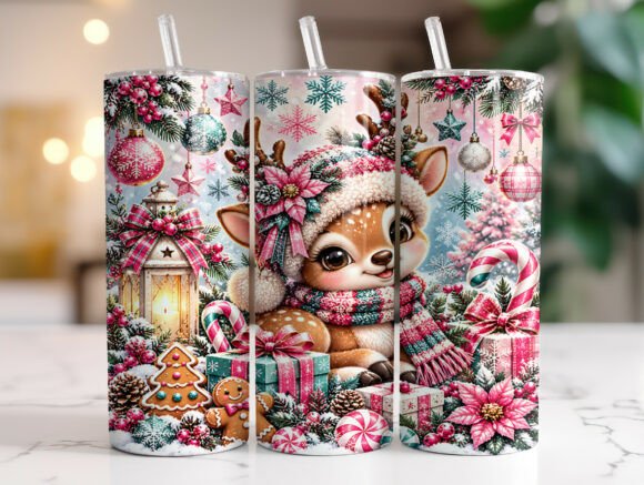 Pink Reindeer Christmas 20oz Tumbler PNG