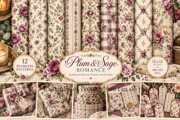 Plum & Sage Floral Digital Paper