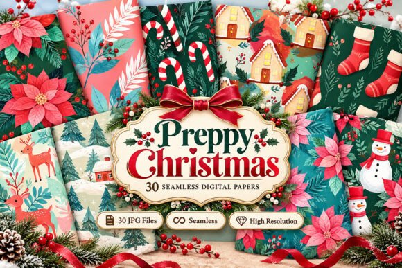 Preppy Christmas Seamless Digital